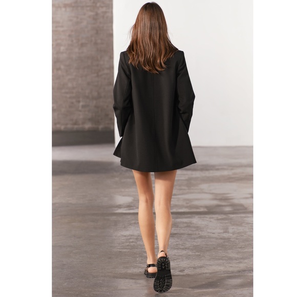 Zara Wool Blend Frock Coat Jacket Lapel collar ZW Collection Black size S NWT - Picture 4 of 16